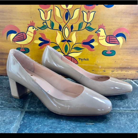 Kate Spade Nude Patten Leather Chunky Heels Sz 6M